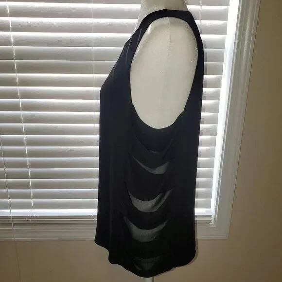 BCBG Maxazria. Black, Side-Slit, Sleeveless, Scoopneck Blouse -Size Large - Picture 2 of 7